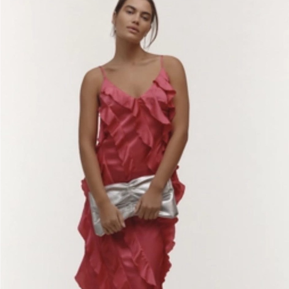 Anthropologie Pink Ruffled Midi Dress